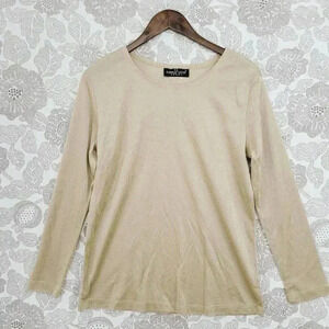 Vtg Carole Little Sport Beige Metallic Long Sleeve‎ Top Size  L